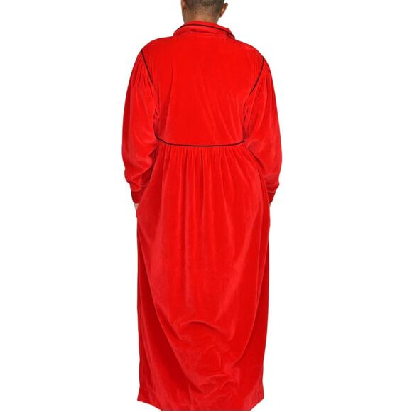 Vintage Bill Tice Robe Red Velour Housecoat Velvet Loungewear Caftan Size Medium - Picture 2 of 16